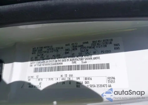 2012 Ford E-150 Commercial из США, поврежденный, VIN 1FTNE1EW0CDA69066